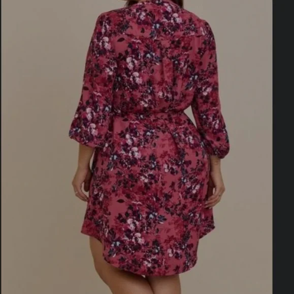 Torrid Romantic Floral Shirtdress Crepe de Chine Pink Floral Dress 0X - Picture 13 of 13
